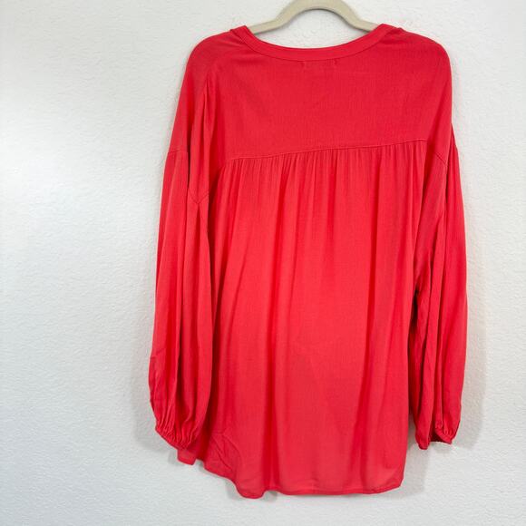Z Supply Womens Clarissa Crinkle Top Blouse Size XL Button Up Rayon Coral Orange - Picture 6 of 9